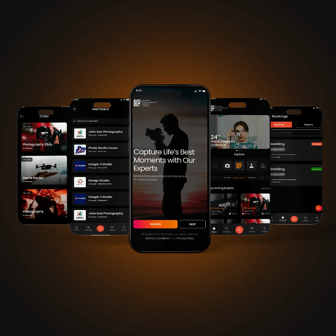 COCA mobile app home screen for photographers