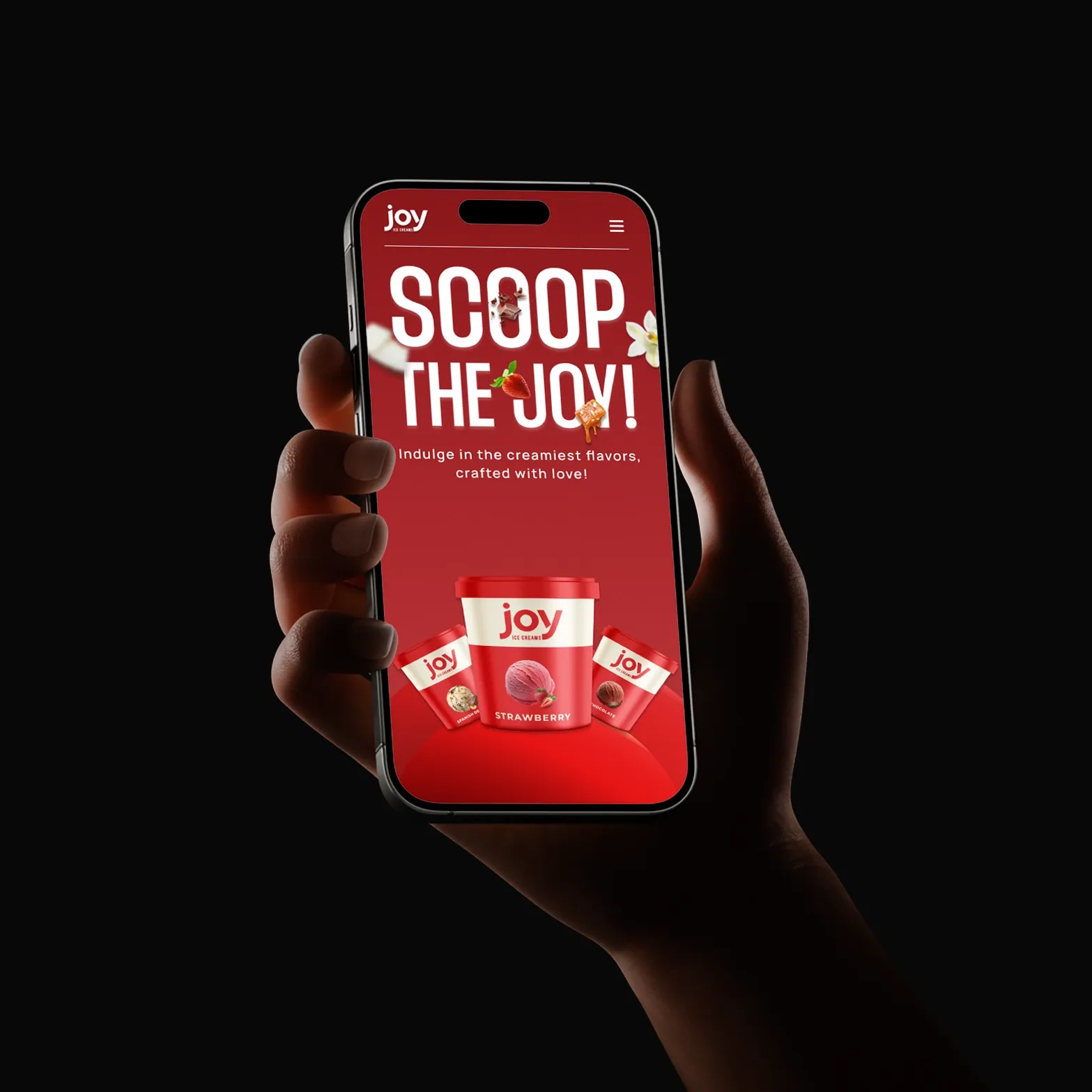 Joy Ice Creams homepage with playful branding